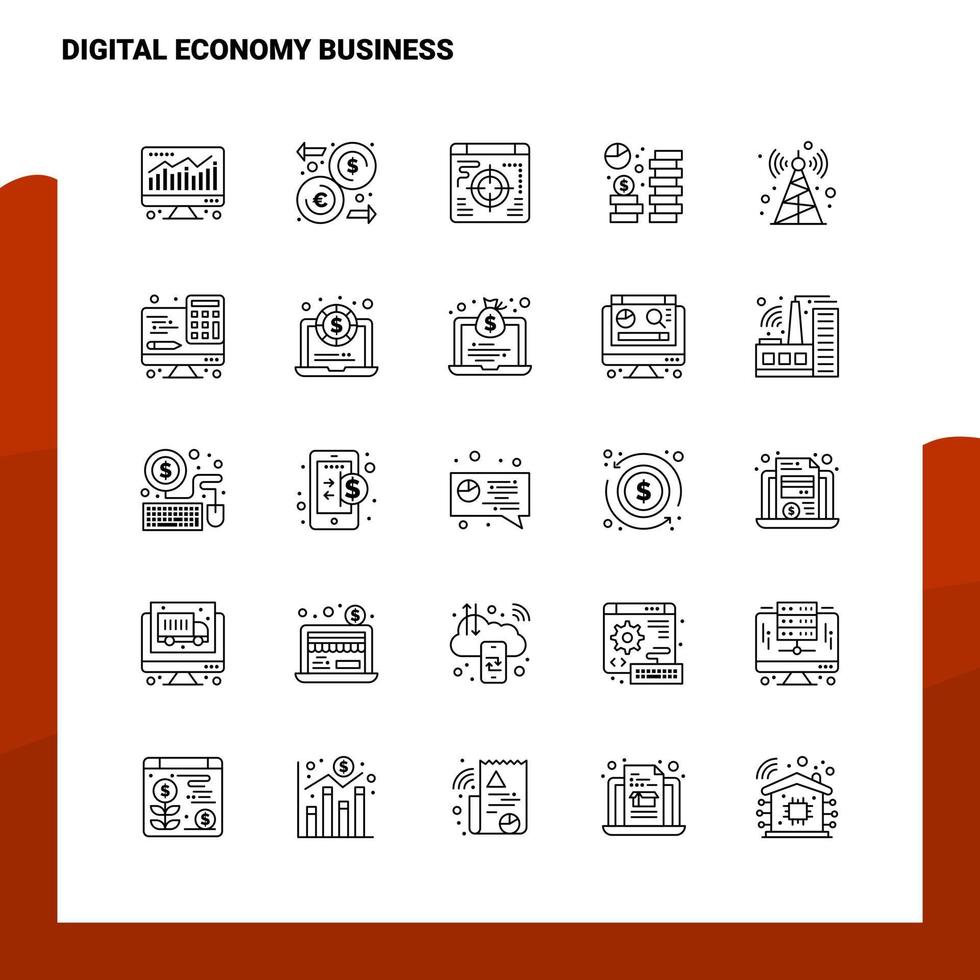 Set of Digital Economy Business Line Icon set 25 Icons Vector Minimalism Style Design Black Icons Set Linear pictogram pack