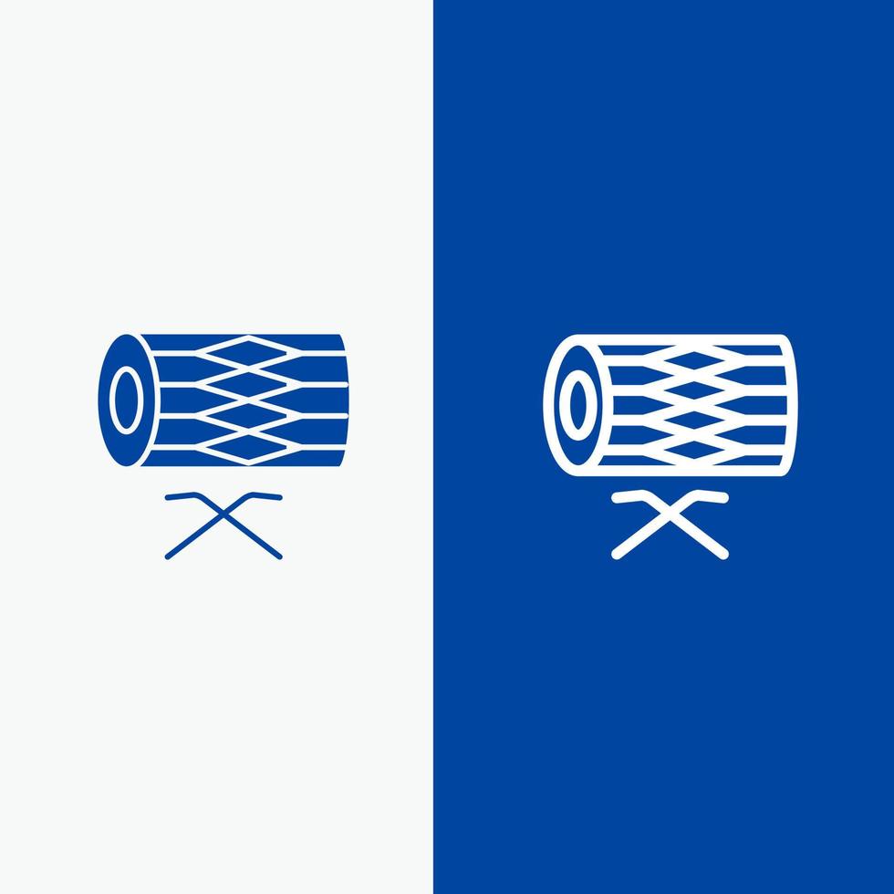 Drum Instrument Irish Parade St Patrick Line and Glyph Solid icon Blue banner Line and Glyph Solid icon Blue banner vector