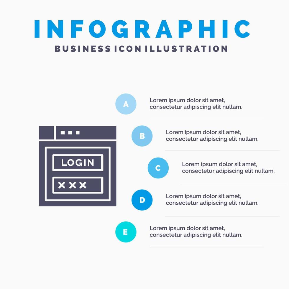 protección de contraseña de internet seguridad web icono sólido infografía 5 pasos fondo de presentación vector