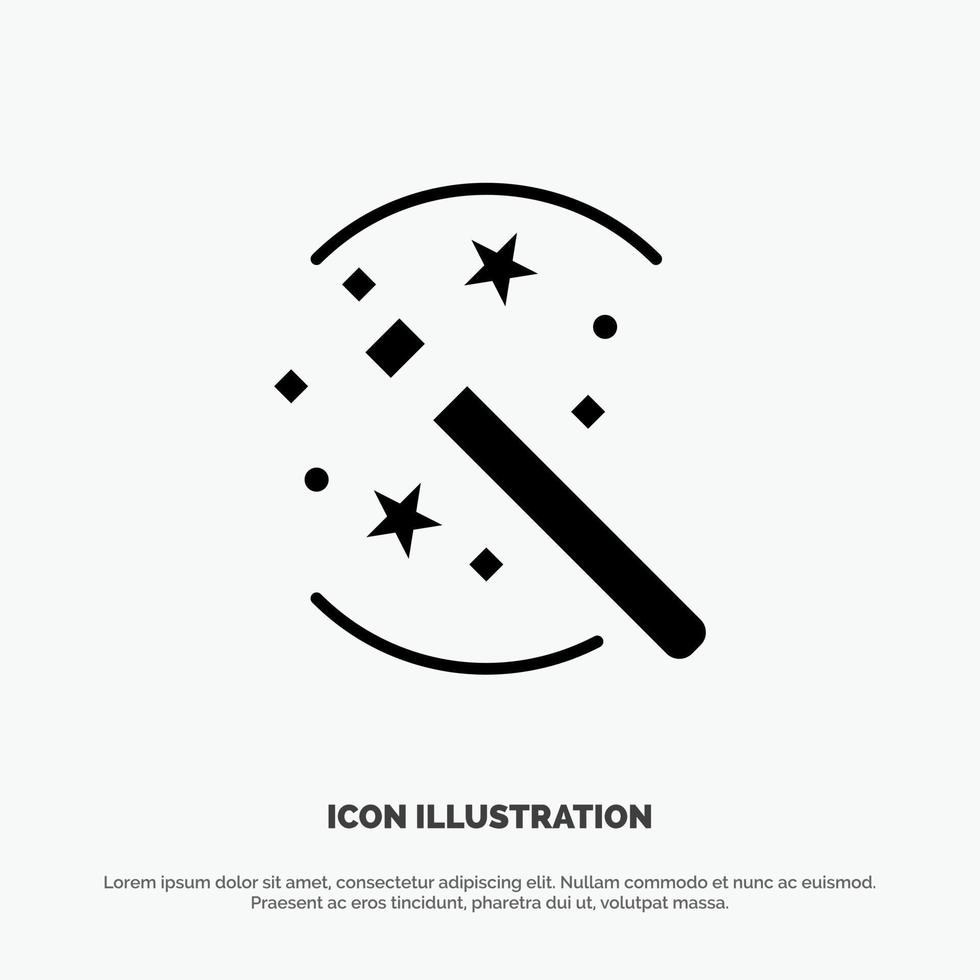 Tricks Solution Magic Stick Solid Black Glyph Icon vector