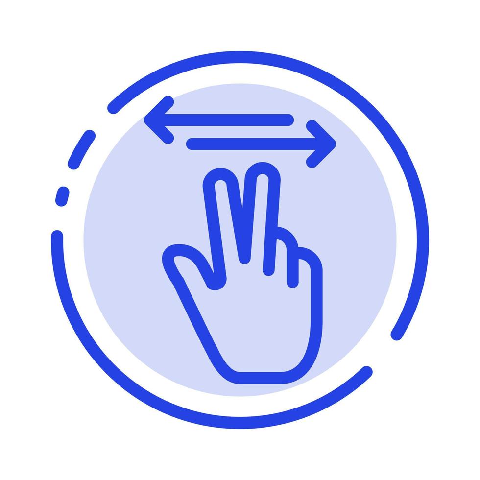 gestos mano móvil toque azul línea punteada icono de línea vector
