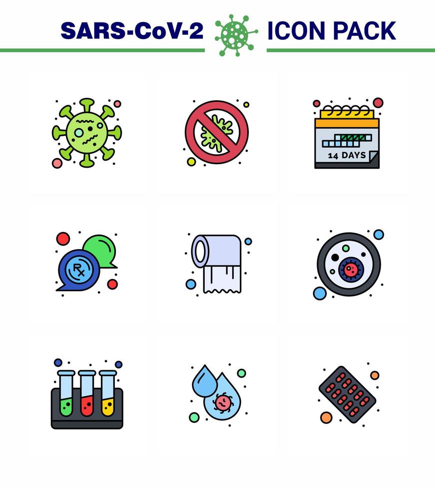 9 Filled Line Flat Color Coronavirus Covid19 Icon pack such as paper message danger medical schedule viral coronavirus 2019nov disease Vector Design Elements