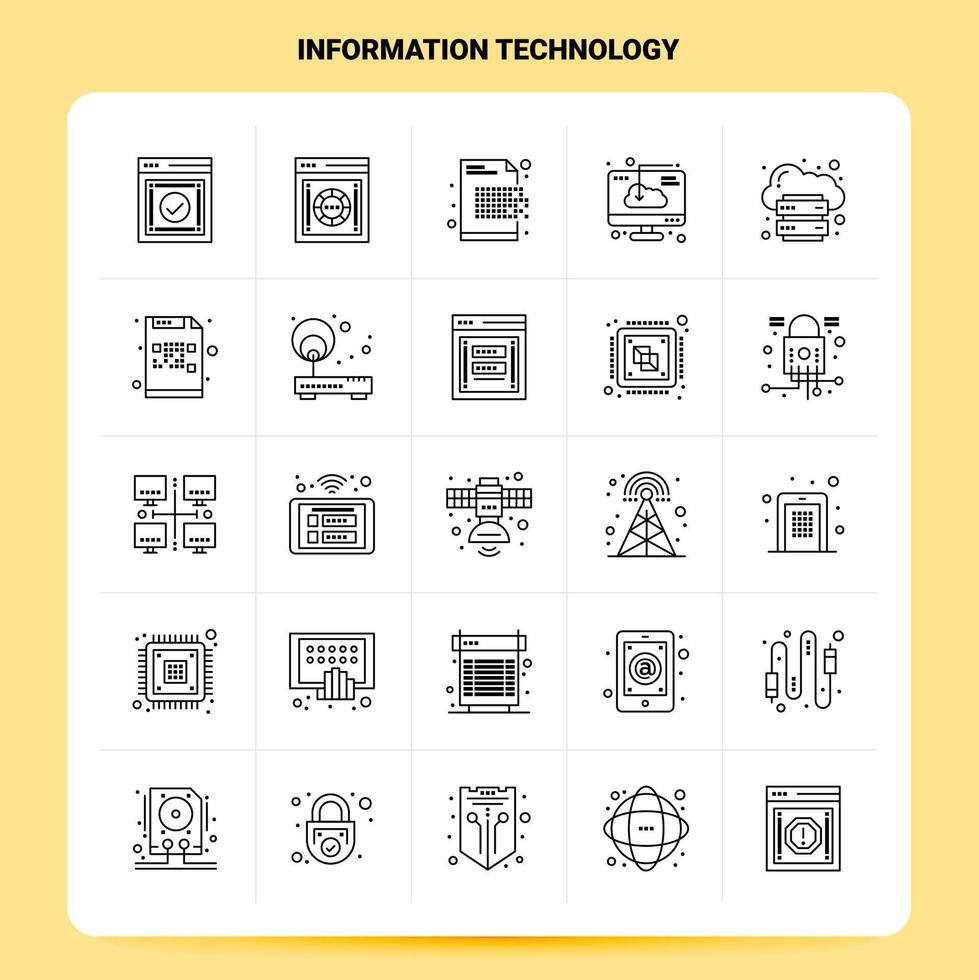 esquema 25 conjunto de iconos de tecnología de la información diseño de estilo de línea vectorial conjunto de iconos negros paquete de pictogramas lineales ideas de negocios web y móviles diseño ilustración vectorial vector