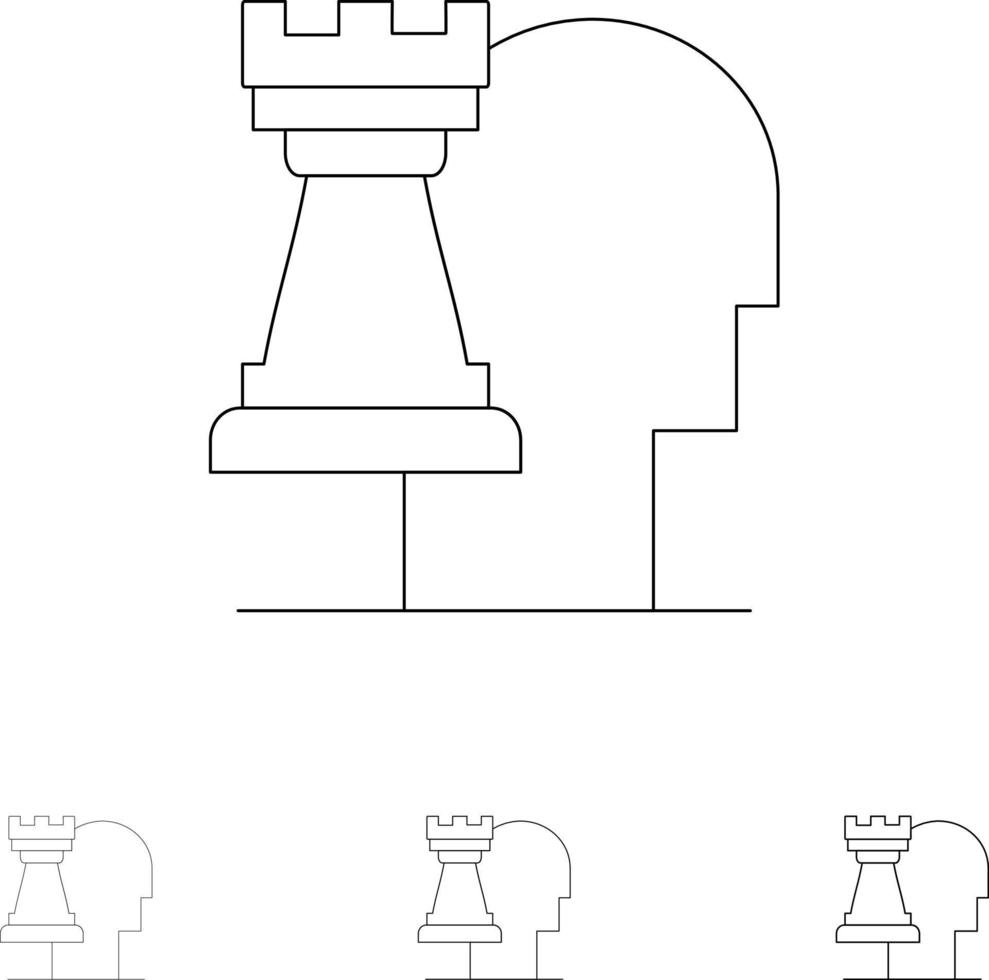 decisiones de negocios conjunto de iconos de línea negra delgada y audaz estratégica moderna vector