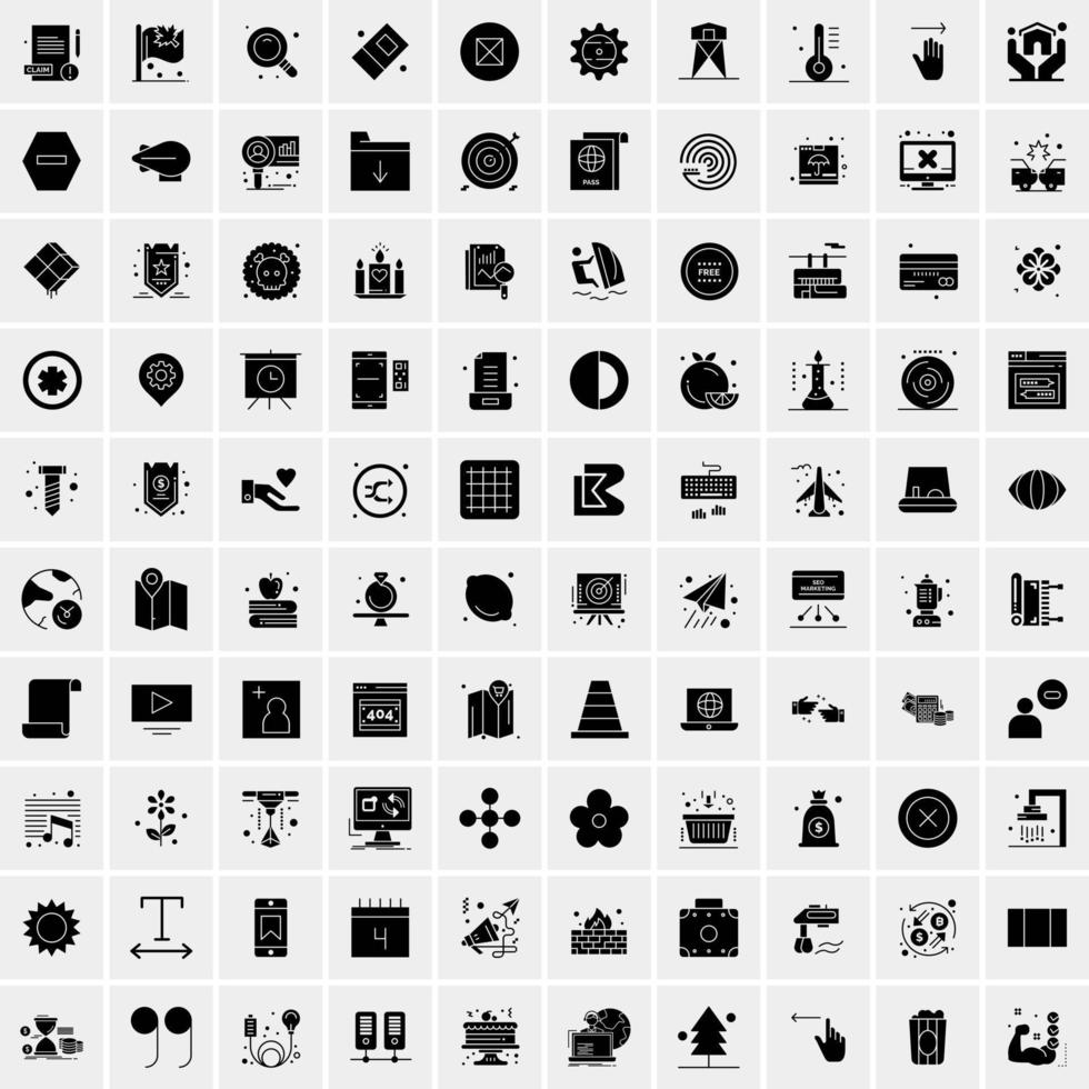 Set of 100 Universal Solid Icons vector