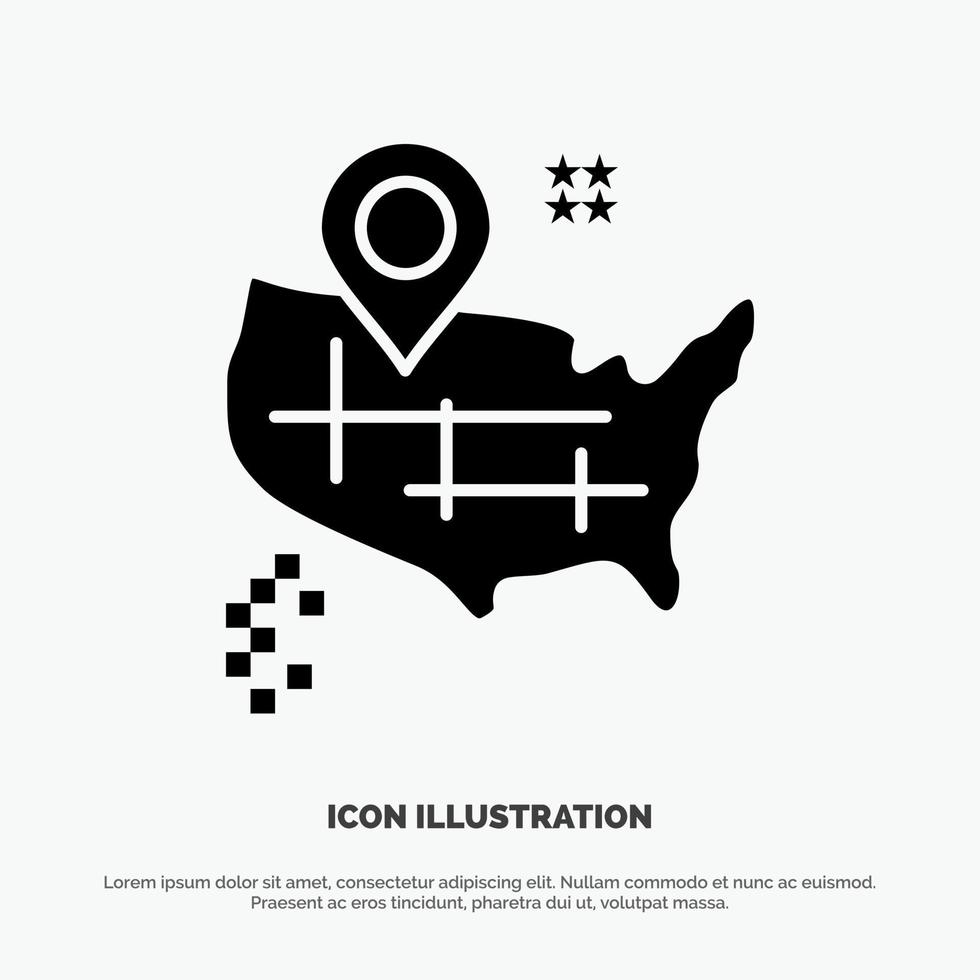 Location Map American solid Glyph Icon vector
