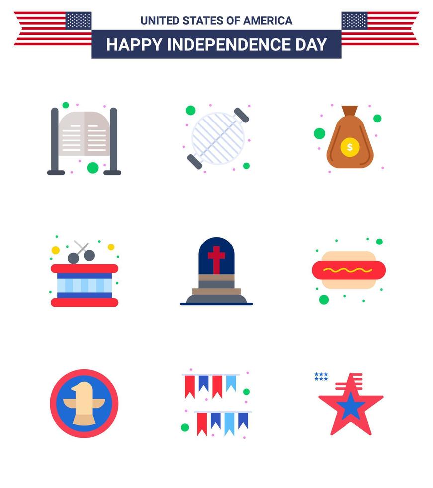 Editable Vector Line Pack of USA Day 9 Simple Flats of death instrument grill drum bag Editable USA Day Vector Design Elements
