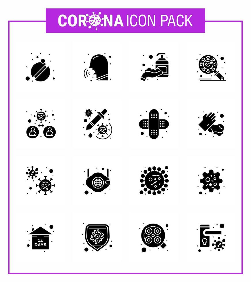 Coronavirus Awareness icon 16 Solid Glyph Black icons icon included virus protection fever corona sanitizer viral coronavirus 2019nov disease Vector Design Elements