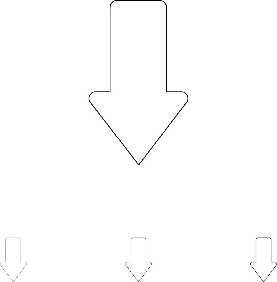 flecha flechas hacia abajo descargar conjunto de iconos de línea negra en negrita y delgada vector