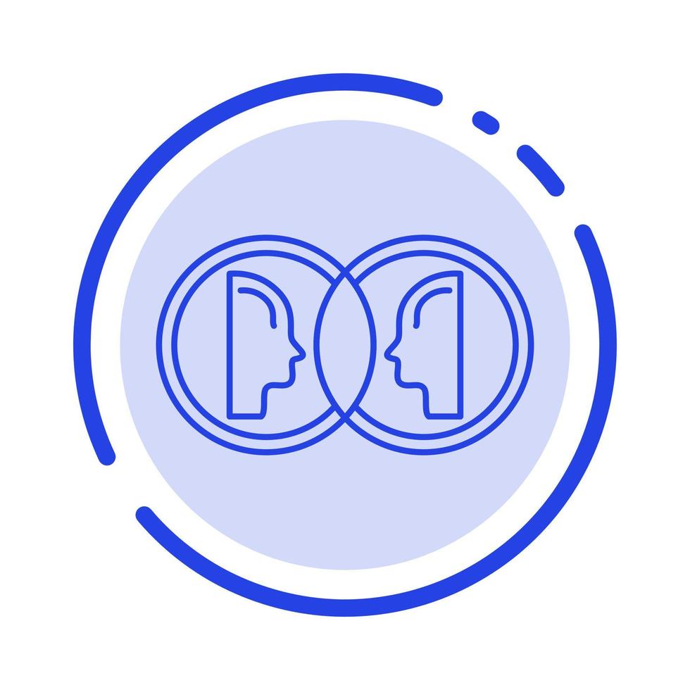 Coin Face Dual Duplicate Man Blue Dotted Line Line Icon vector