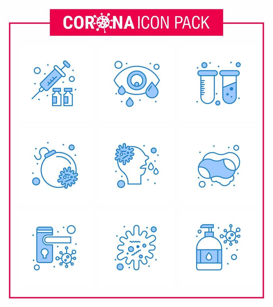 9 Blue Coronavirus disease and prevention vector icon runny allergy chemistry virus attack viral coronavirus 2019nov disease Vector Design Elements