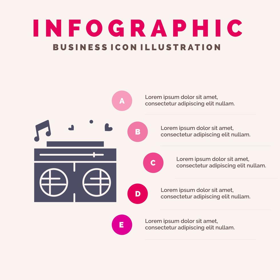 radio amor corazón boda sólido icono infografía 5 pasos presentación antecedentes vector