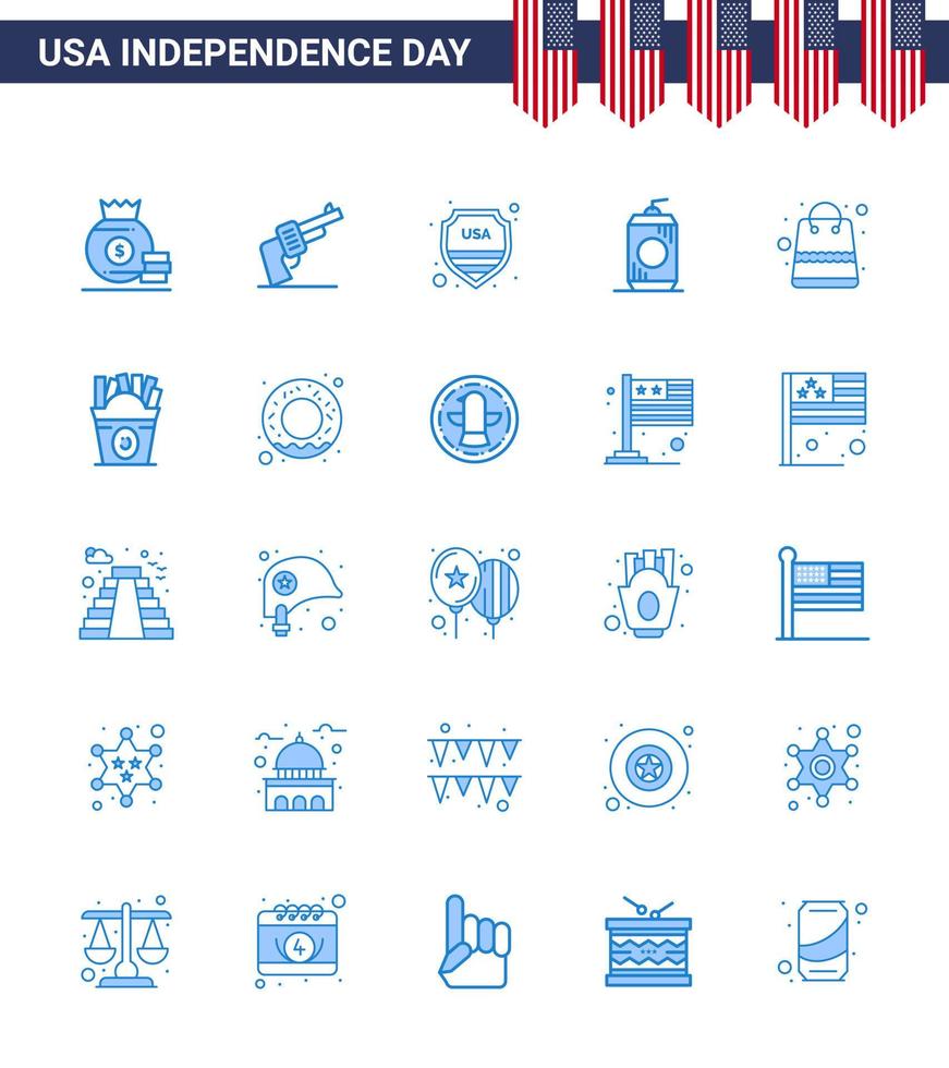 25 USA Blue Pack of Independence Day Signs and Symbols of money usa security drink bottle Editable USA Day Vector Design Elements