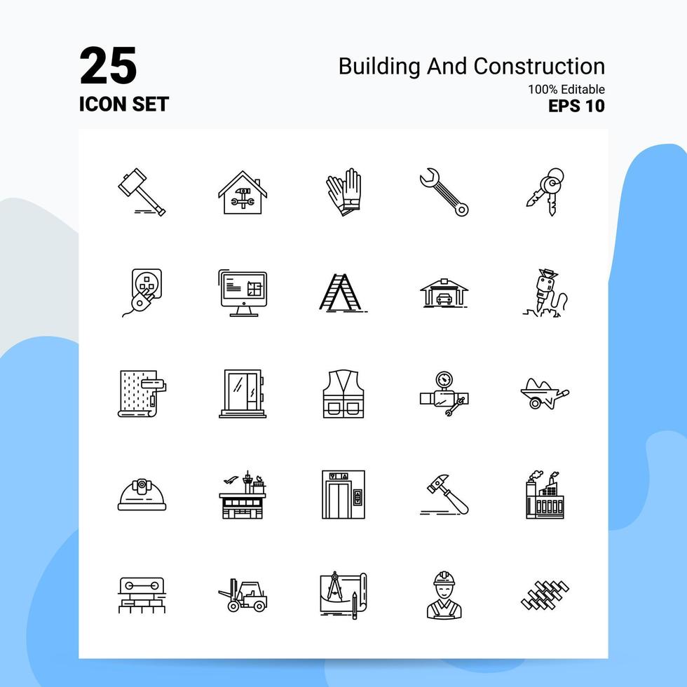 25 Building and Construction Icon Set 100 Editable EPS 10 Files Business Logo Concept Ideas Line icon design vector