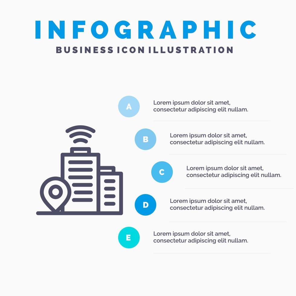 Building Wifi Location Line icon with 5 steps presentation infographics Background vector