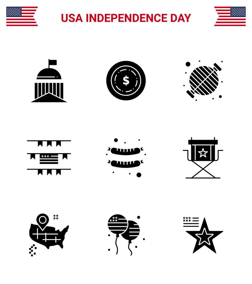 9 Creative USA Icons Modern Independence Signs and 4th July Symbols of frankfurter american food party decoration party Editable USA Day Vector Design Elements