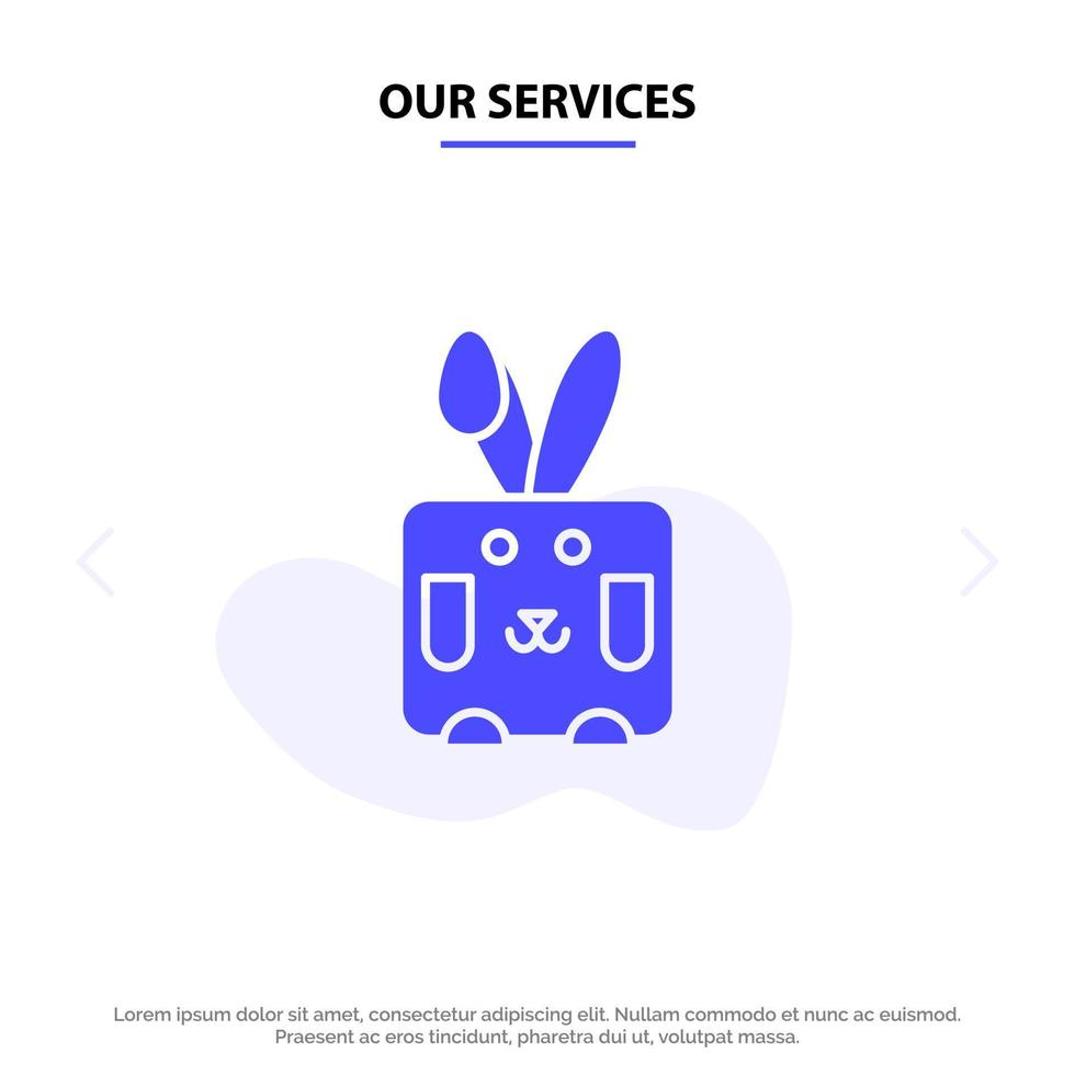 nuestros servicios conejito conejo de pascua vacaciones icono de glifo sólido plantilla de tarjeta web vector