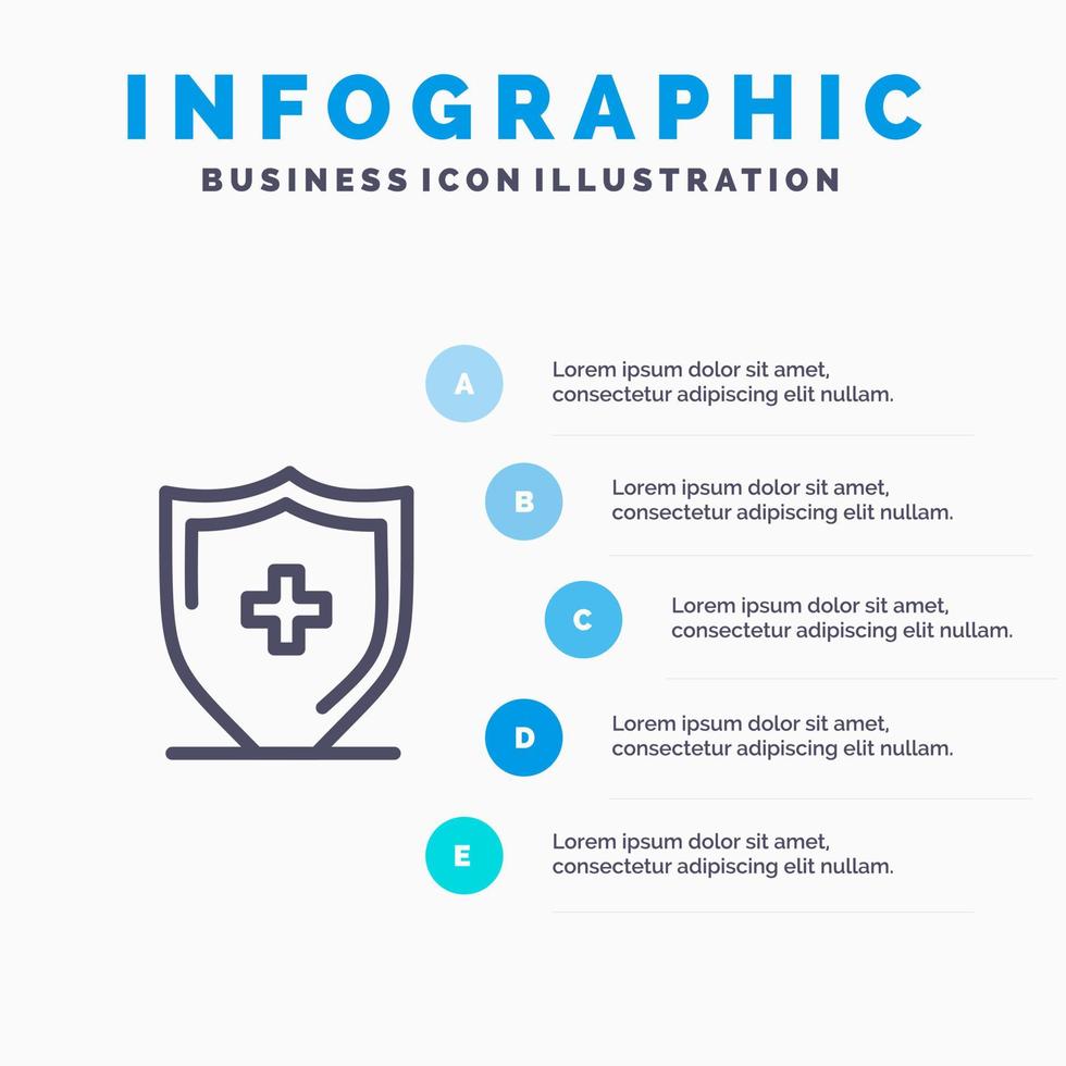 Hospital Sign Board Shield Line icon with 5 steps presentation infographics Background vector