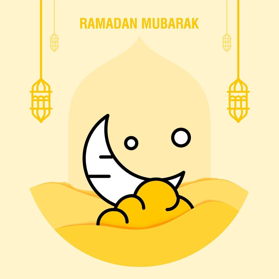 Ramadan kareem greeting template islamic crescent and arabic lantern vector illustration