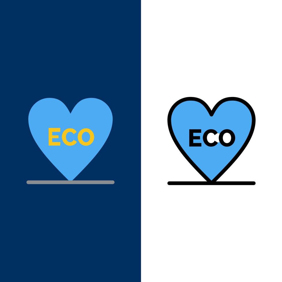 Eco Heart Love Environment  Icons Flat and Line Filled Icon Set Vector Blue Background