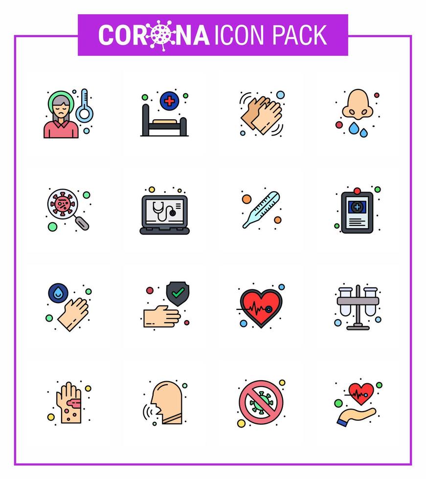 16 Flat Color Filled Line Set of corona virus epidemic icons such as health cold care allergy dry viral coronavirus 2019nov disease Vector Design Elements