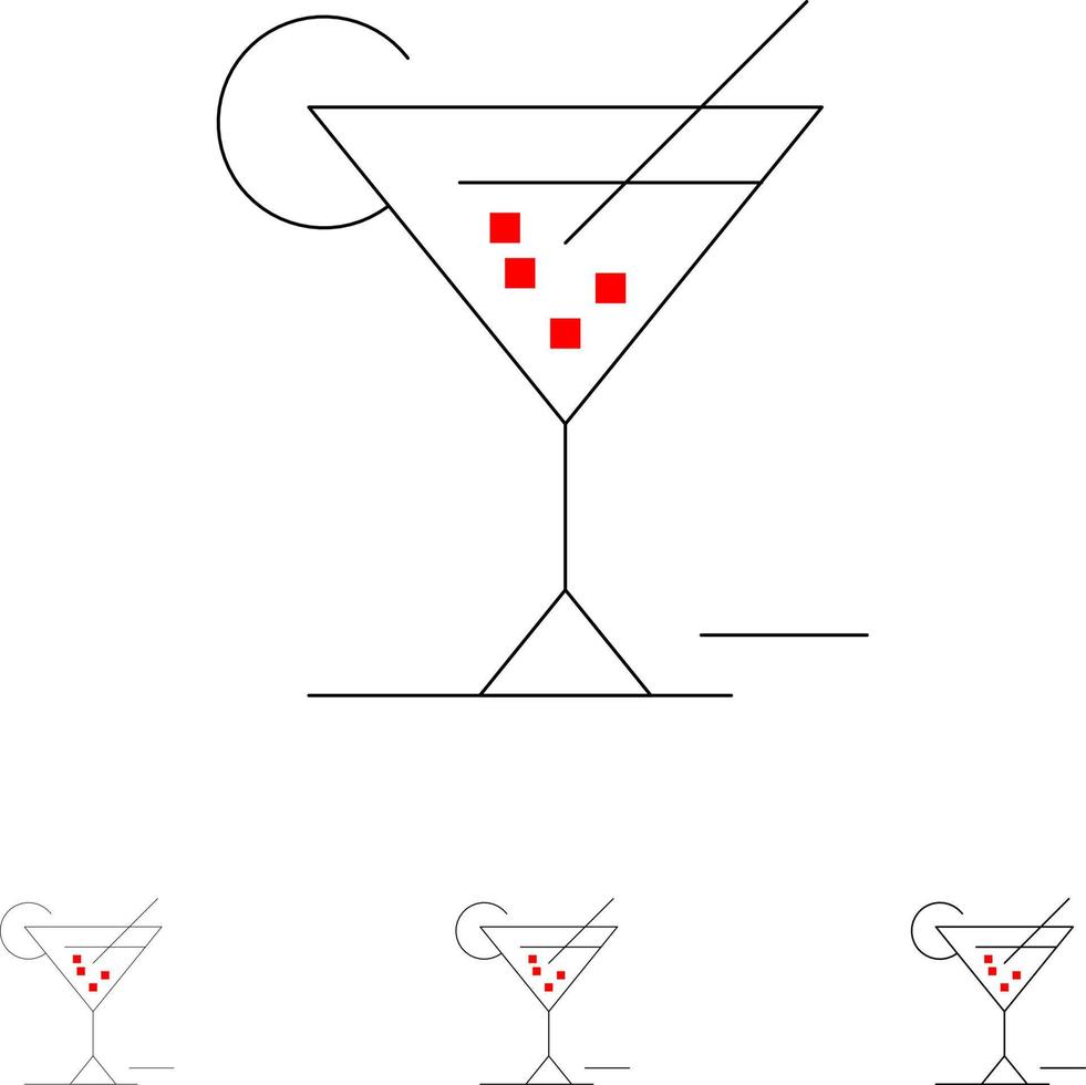 vasos de vidrio bebida hotel conjunto de iconos de línea negra audaz y delgada vector