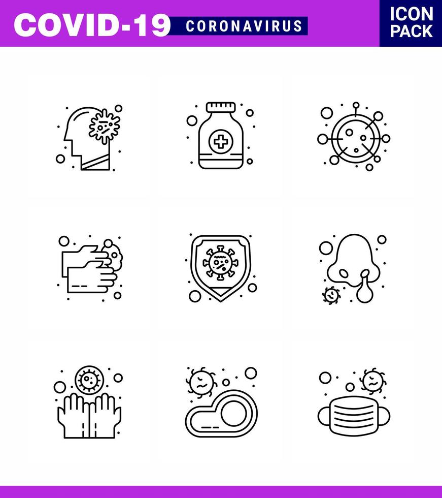 Covid19 icon set for infographic 9 Line pack such as washing healthcare medicine hand wash life viral coronavirus 2019nov disease Vector Design Elements