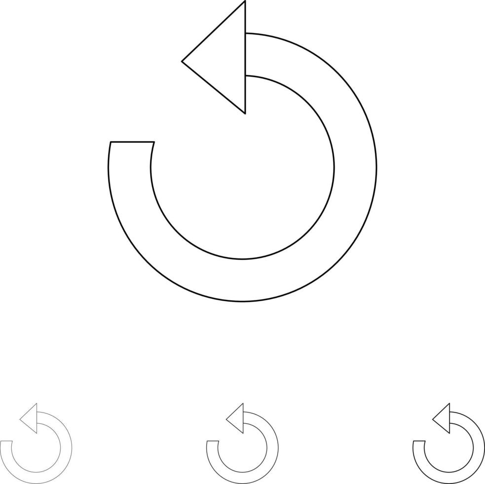 actualizar recargar rotar repetir negrita y conjunto de iconos de línea negra delgada vector