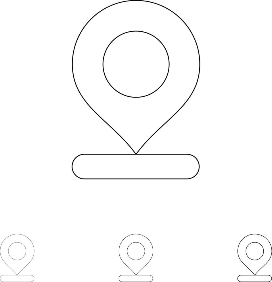 Location Map Marker Pin Bold and thin black line icon set vector