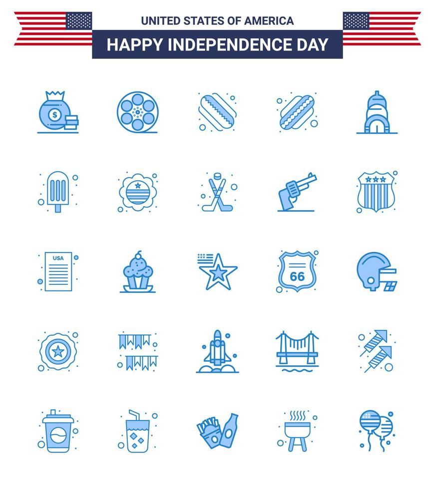 Happy Independence Day Pack of 25 Blues Signs and Symbols for country food american cream building Editable USA Day Vector Design Elements