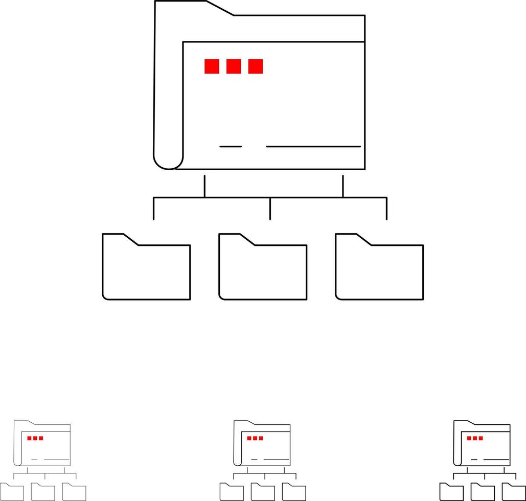 carpeta carpetas red computación atrevida y delgada línea negra conjunto de iconos vector