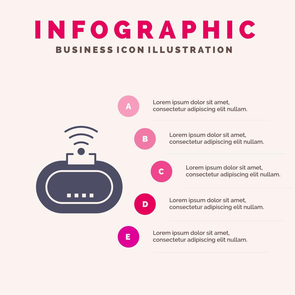 dispositivo seguridad wifi señal sólido icono infografía 5 pasos presentación antecedentes vector