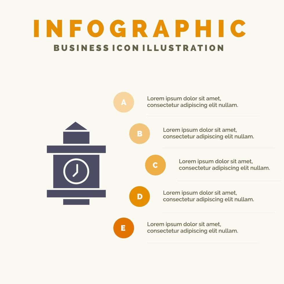 tren tiempo estación sólido icono infografía 5 pasos presentación fondo vector