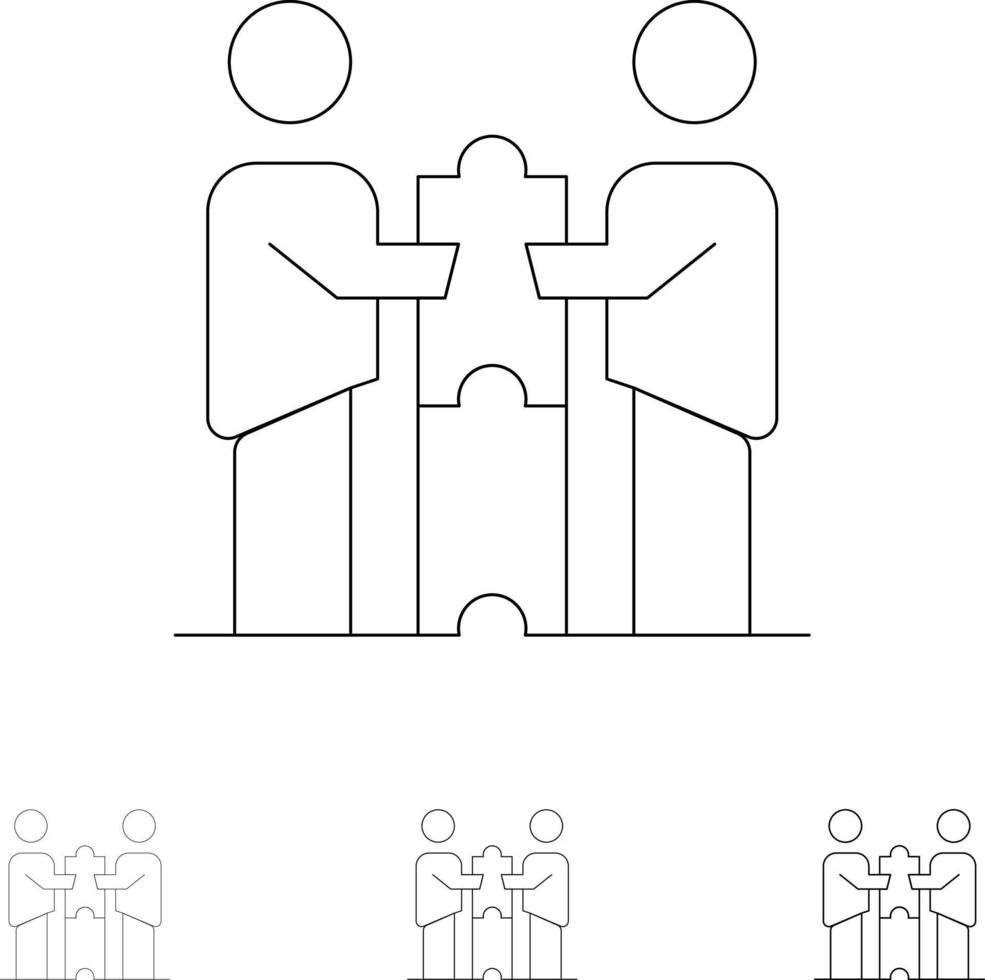 Partners Collaboration Business Cooperation Partners Partnership Bold and thin black line icon set vector