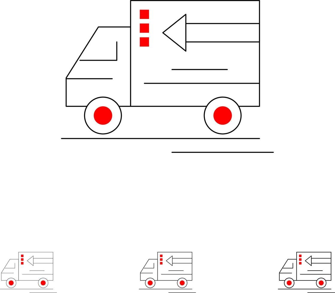 Truck Delivery Goods Vehicle Bold and thin black line icon set vector