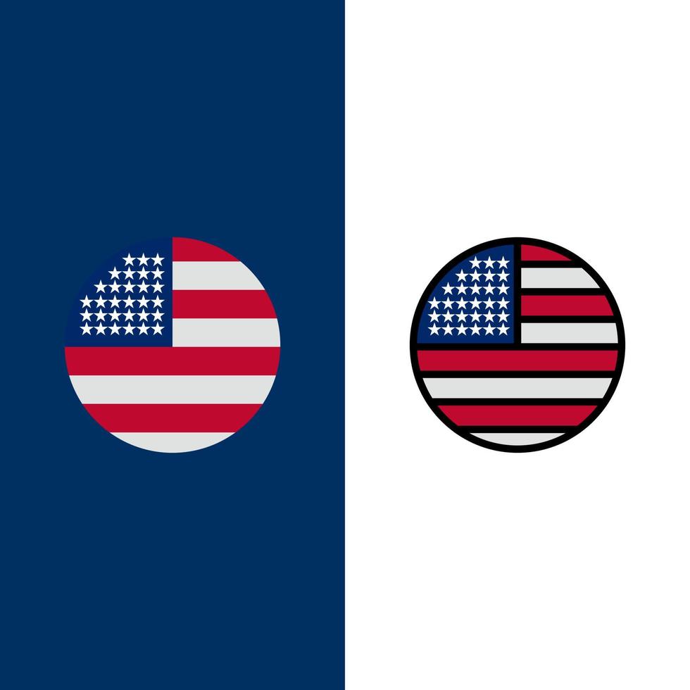 American Flag Thanksgiving Usa  Icons Flat and Line Filled Icon Set Vector Blue Background
