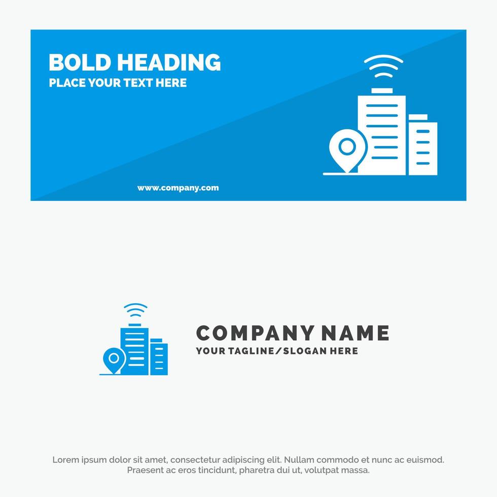 Building Wifi Location SOlid Icon Website Banner and Business Logo Template vector