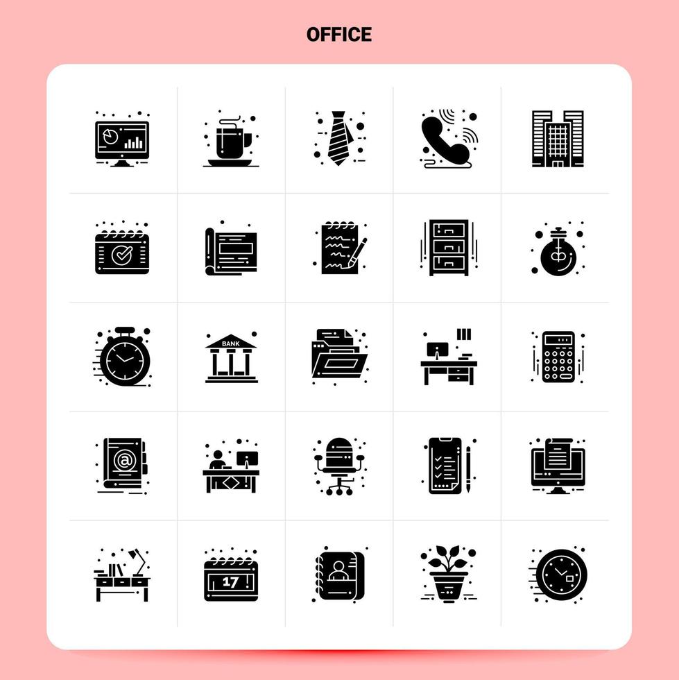 Solid 25 Office Icon set Vector Glyph Style Design Black Icons Set Web and Mobile Business ideas design Vector Illustration