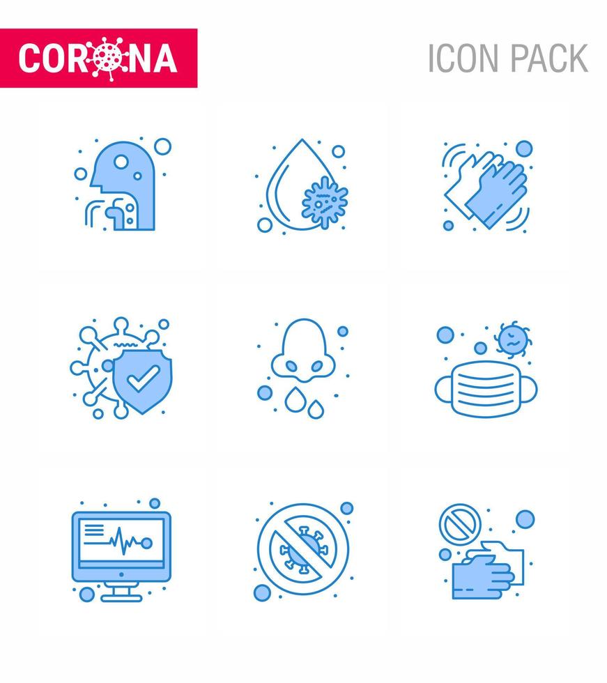 icono de conciencia de coronavirus 9 iconos azules icono incluido enfermedad segura plaquetas bacterias coronavirus viral seco 2019nov enfermedad vector elementos de diseño