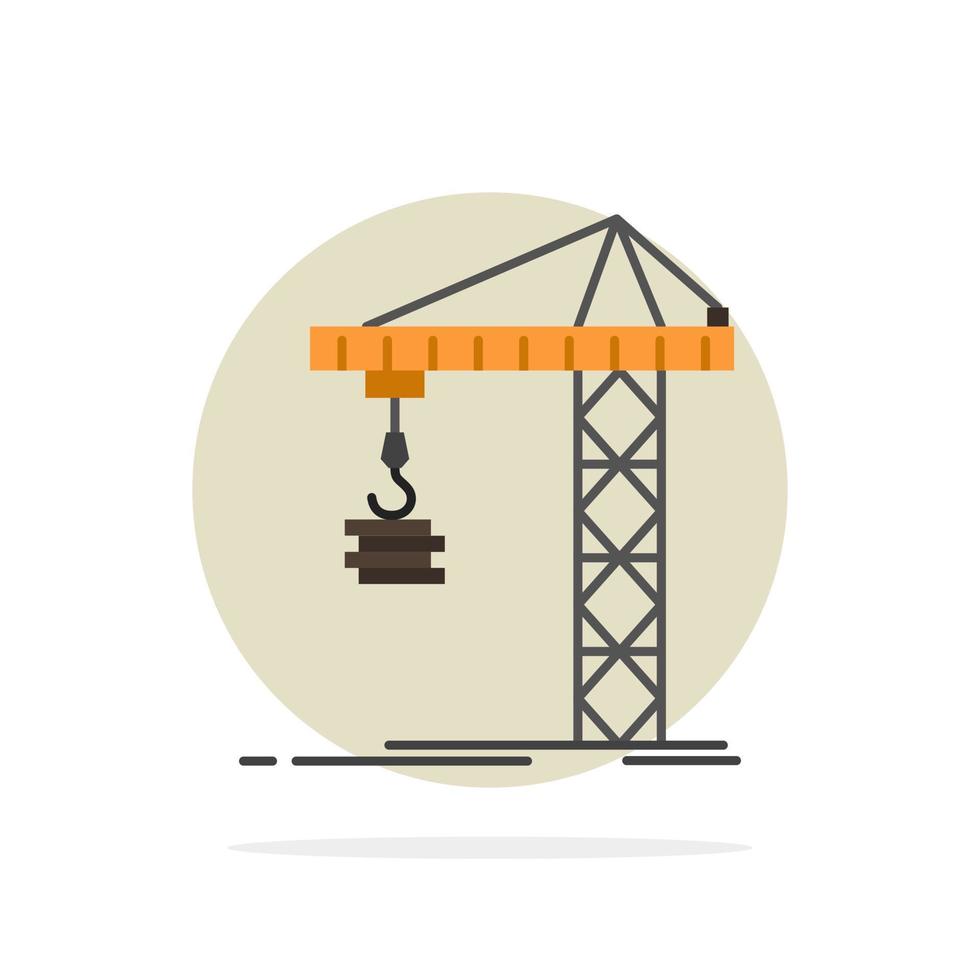 Crane Building Construction Constructing Tower Abstract Circle Background Flat color Icon vector