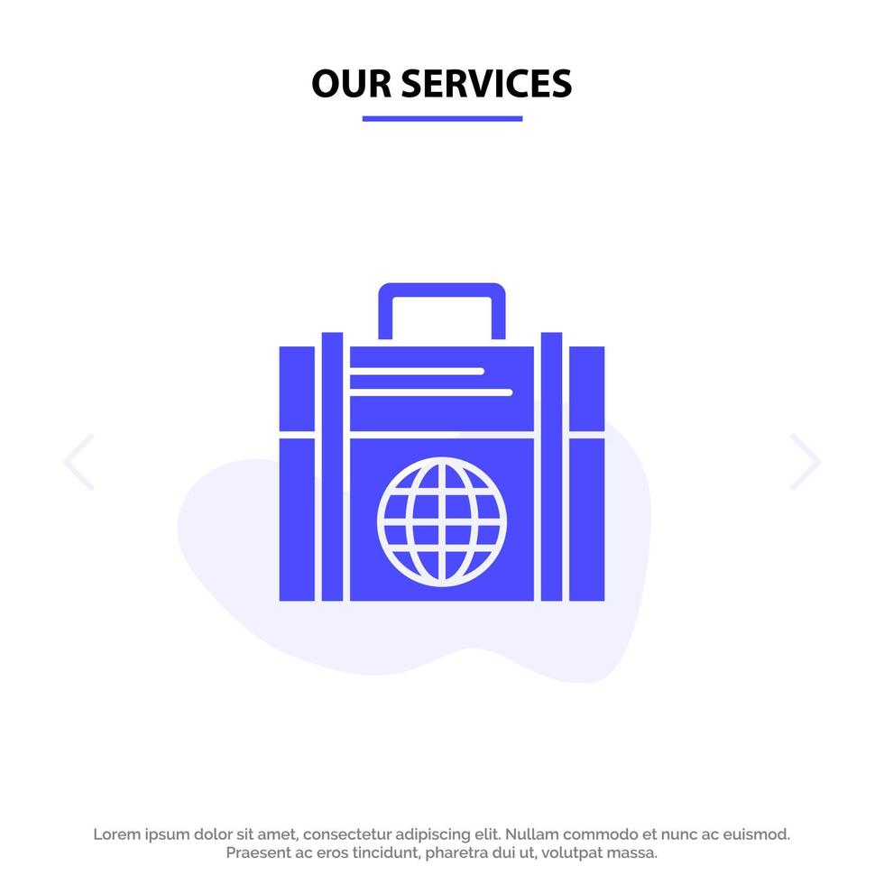 Our Services Business Investment Modern Globe Solid Glyph Icon Web card Template vector