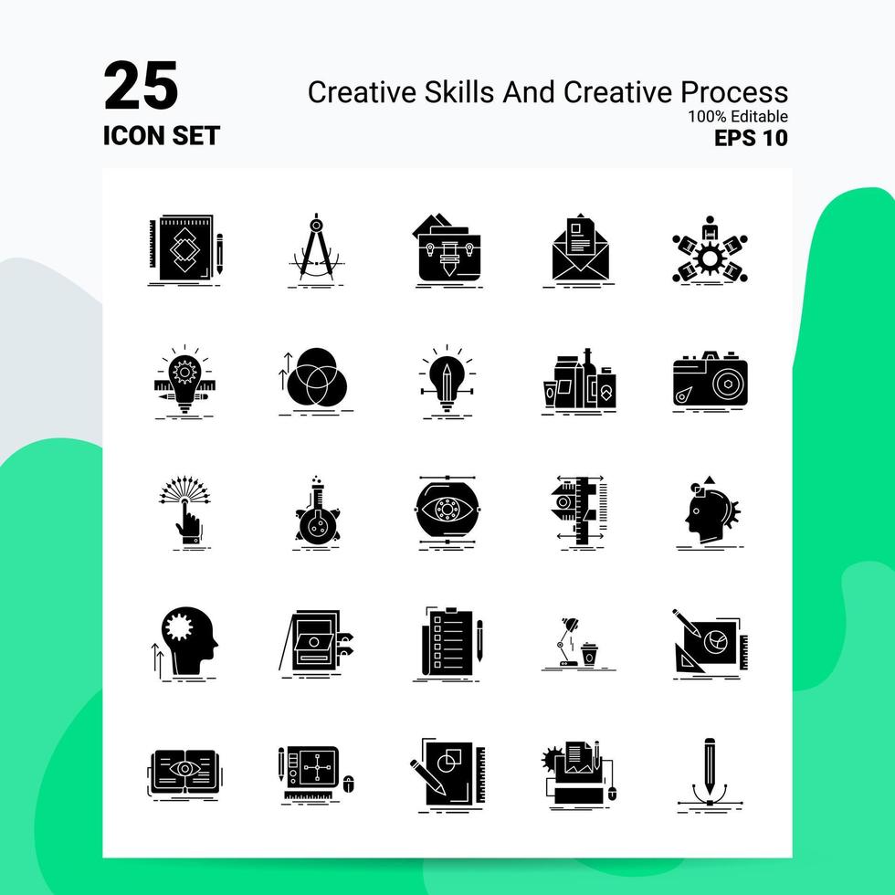 25 Creative Skills And Creative Process Icon Set 100 Editable EPS 10 Files Business Logo Concept Ideas Solid Glyph icon design vector