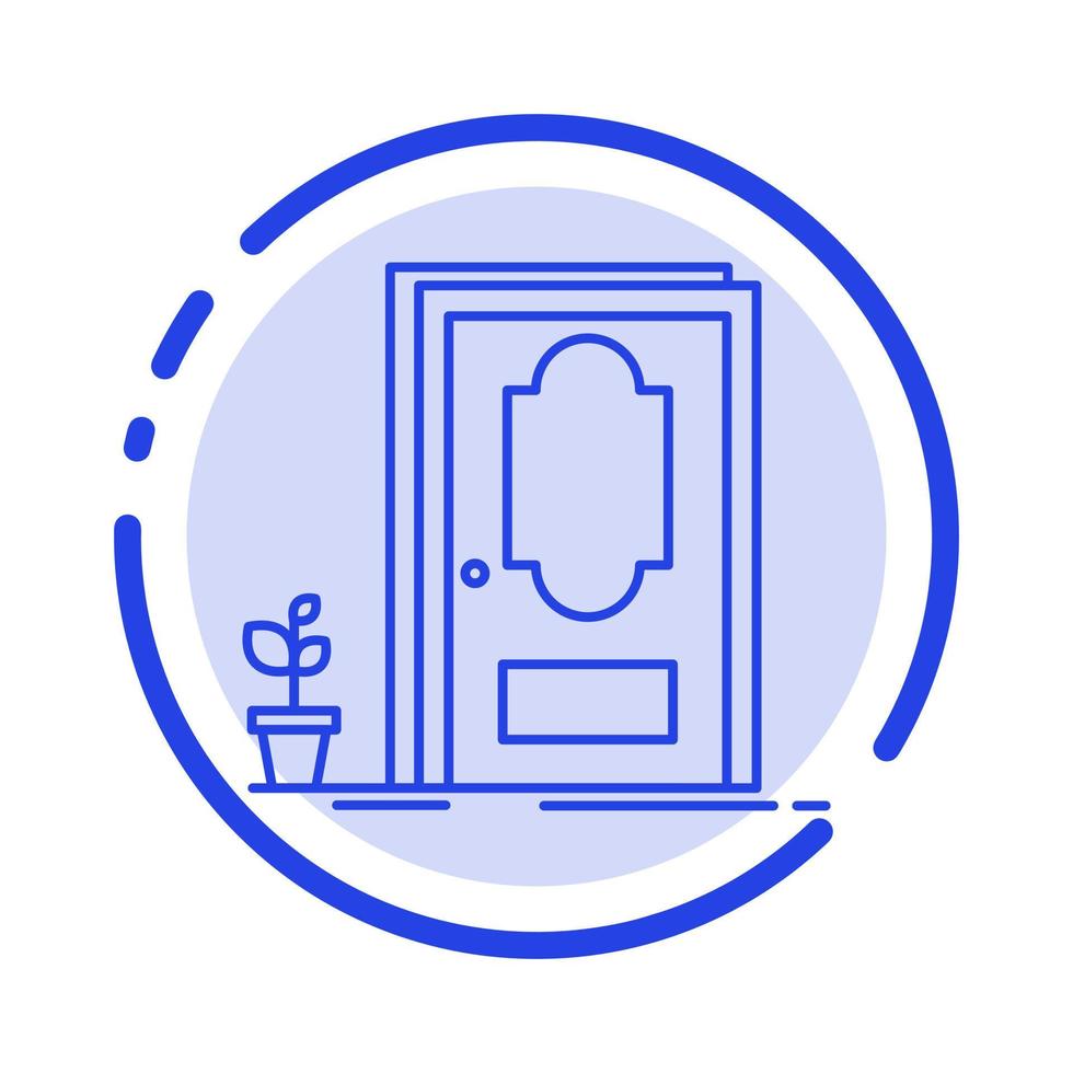 Door Closed Wood Plant Blue Dotted Line Line Icon vector
