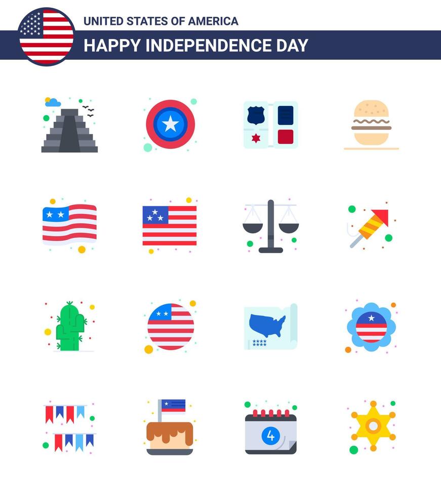 16 iconos creativos de ee.uu. signos de independencia modernos y símbolos del 4 de julio de la bandera de ee.uu. libro hamburguesa americana elementos de diseño vectorial editables del día de ee.uu. vector