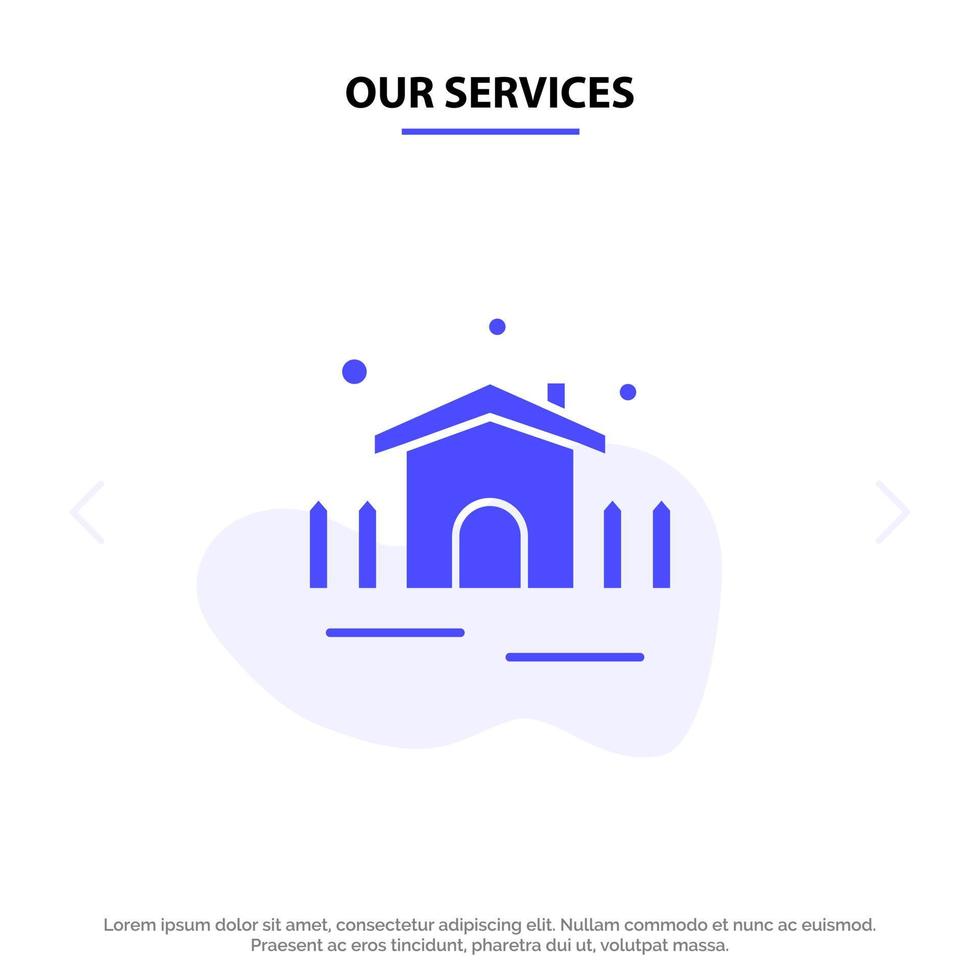 Our Services Construction Garden Patio Shelter Solid Glyph Icon Web card Template vector