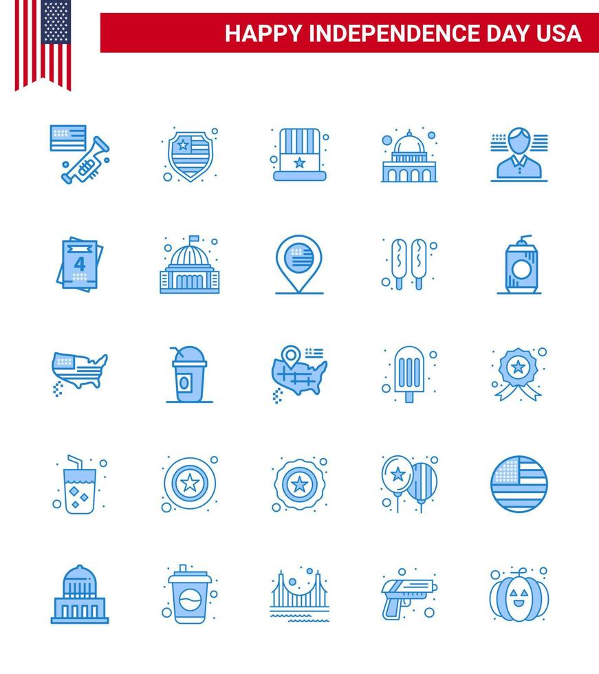 Happy Independence Day Pack of 25 Blues Signs and Symbols for flag man cap wisconsin madison Editable USA Day Vector Design Elements