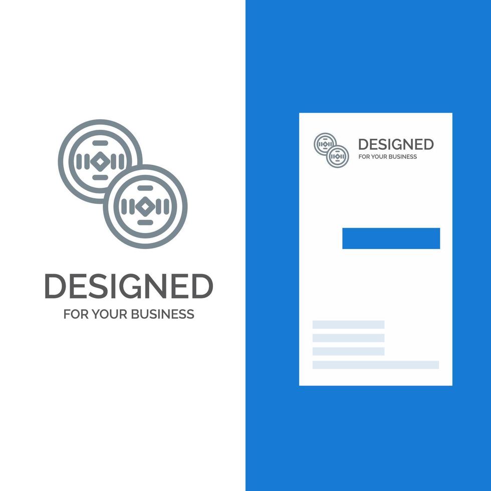 Coins China Chinese Grey Logo Design and Business Card Template vector