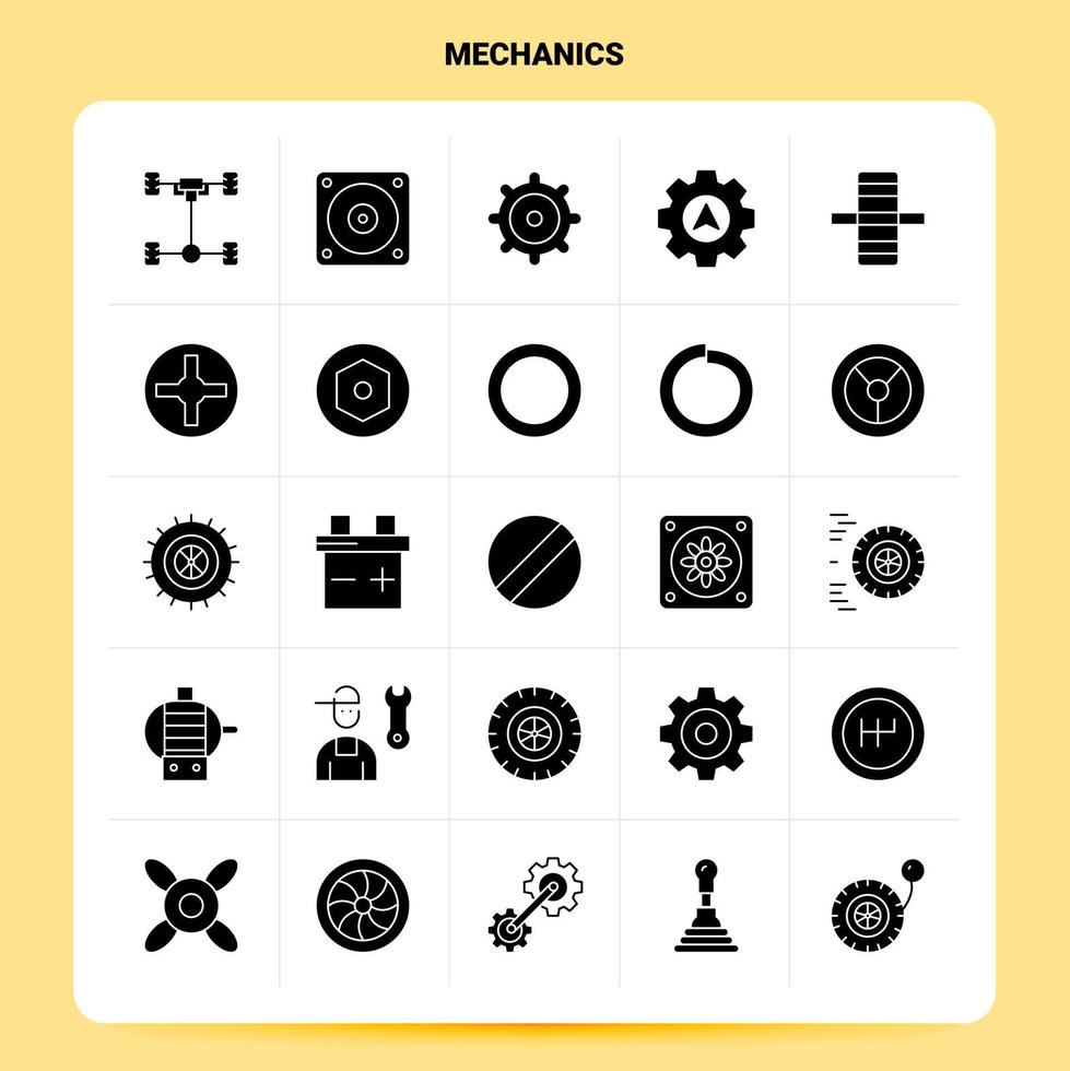 Solid 25 Mechanics Icon set Vector Glyph Style Design Black Icons Set Web and Mobile Business ideas design Vector Illustration