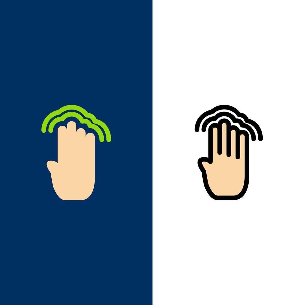 Fingers Four Gestures Interface Multiple Tap  Icons Flat and Line Filled Icon Set Vector Blue Background