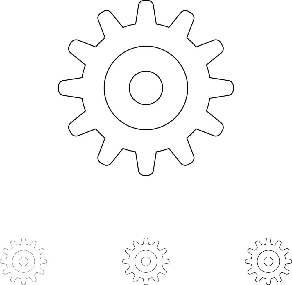 Gear Setting Wheel Bold and thin black line icon set vector
